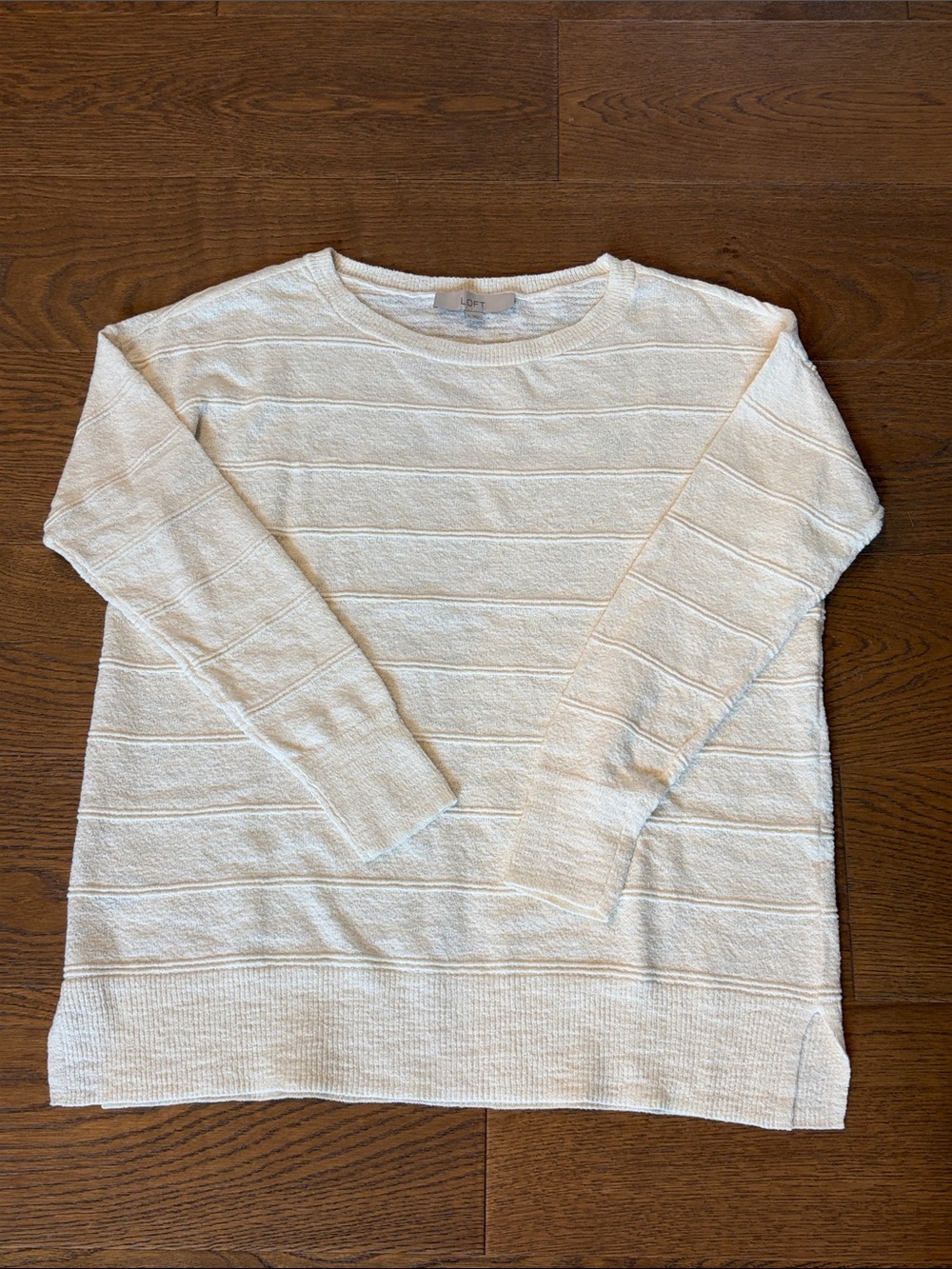 LOFT Cream Textured Crewneck Sweater